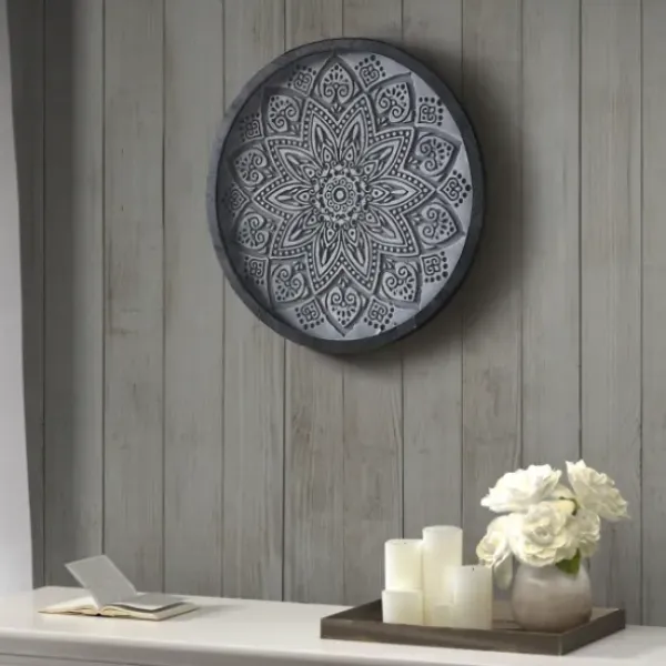 Wall Plaques-Kirkland's Home Carved Round Medallion Wall Plaque Gray