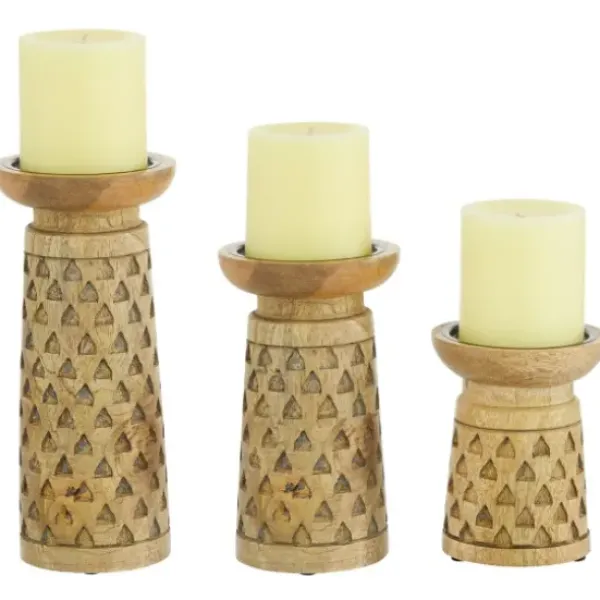 Candle Holders-Kirkland's Home Carved Triangles Wood Candle Holders, Set Of 3 Brown