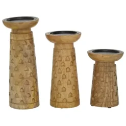 Candle Holders-Kirkland's Home Carved Triangles Wood Candle Holders, Set Of 3 Brown