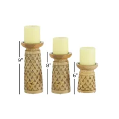 Candle Holders-Kirkland's Home Carved Triangles Wood Candle Holders, Set Of 3 Brown