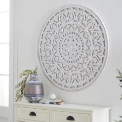 Wall Plaques-Kirkland's Home Carved Wood Acanthus Rosette Wall Plaque White
