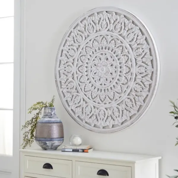 Wall Plaques-Kirkland's Home Carved Wood Acanthus Rosette Wall Plaque White