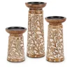 Candle Holders-Kirkland's Home Carved Wood Floral Pillar Candle Holders, Set Of 3 Brown/White