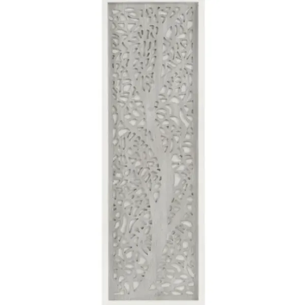 Wall Plaques-Kirkland's Home Carved Wood Laurel Branches Panel Wall Plaque Gray