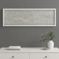 Wall Plaques-Kirkland's Home Carved Wood Laurel Branches Panel Wall Plaque Gray