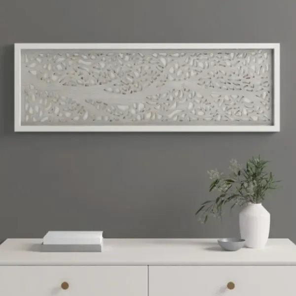 Wall Plaques-Kirkland's Home Carved Wood Laurel Branches Panel Wall Plaque Gray