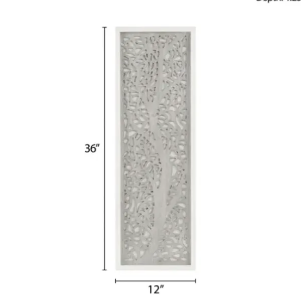 Wall Plaques-Kirkland's Home Carved Wood Laurel Branches Panel Wall Plaque Gray