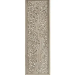 Wall Plaques-Kirkland's Home Carved Wood Laurel Branches Panel Wall Plaque Tan