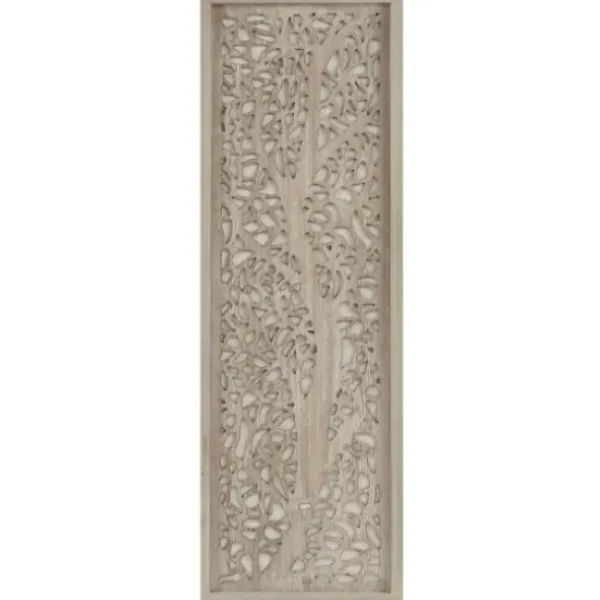 Wall Plaques-Kirkland's Home Carved Wood Laurel Branches Panel Wall Plaque Tan