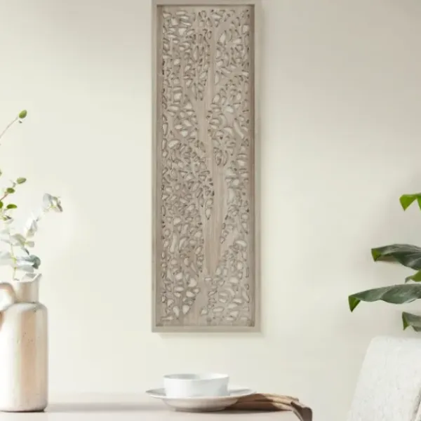 Wall Plaques-Kirkland's Home Carved Wood Laurel Branches Panel Wall Plaque Tan