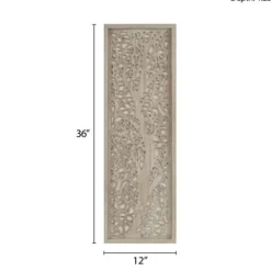 Wall Plaques-Kirkland's Home Carved Wood Laurel Branches Panel Wall Plaque Tan