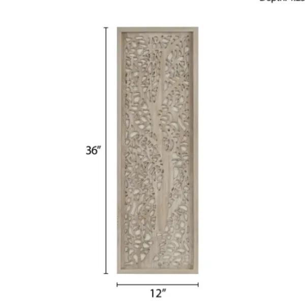 Wall Plaques-Kirkland's Home Carved Wood Laurel Branches Panel Wall Plaque Tan