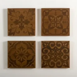 Wall Plaques-Kirkland's Home Carved Wood Patterned Wall Plaques, Set Of 4 Brown