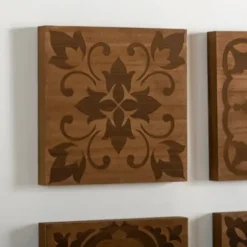 Wall Plaques-Kirkland's Home Carved Wood Patterned Wall Plaques, Set Of 4 Brown