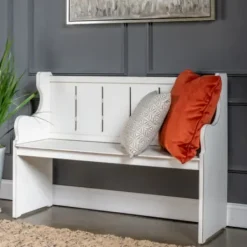 Entryway Furniture-Kirkland's Home Carved Wood Pew Bench White