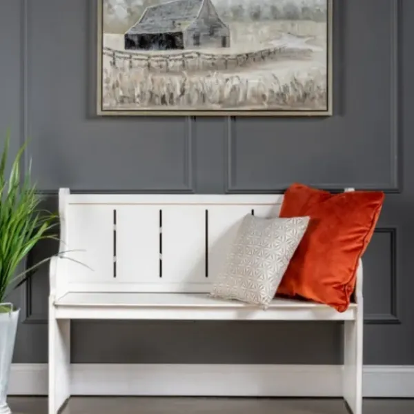 Entryway Furniture-Kirkland's Home Carved Wood Pew Bench White