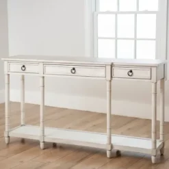 Entryway Furniture-Kirkland's Home Casey Cream 3-Drawer Console Table Ivory