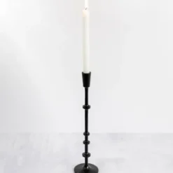 Candle Holders-Kirkland's Home Cast Iron Notched Taper Candlestick, 15 In. Black