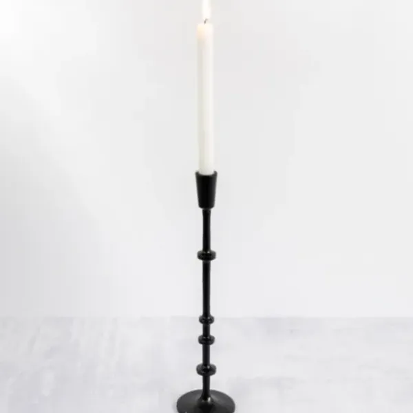 Candle Holders-Kirkland's Home Cast Iron Notched Taper Candlestick, 15 In. Black
