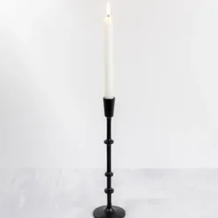 Candle Holders-Kirkland's Home Cast Iron Notched Taper Candlestick, 13 In. Black