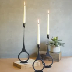 Candle Holders-Kirkland's Home Cast Iron Ring 3-Pc. Taper Candle Holders Black