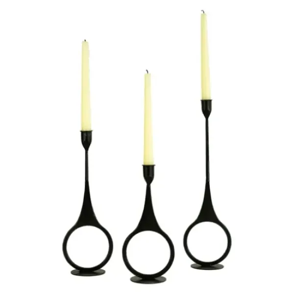 Candle Holders-Kirkland's Home Cast Iron Ring 3-Pc. Taper Candle Holders Black