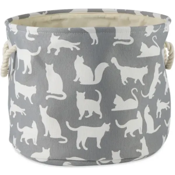 Baskets & Boxes-Kirkland's Home Cats Meow Round Storage Bin, 15 In. Gray