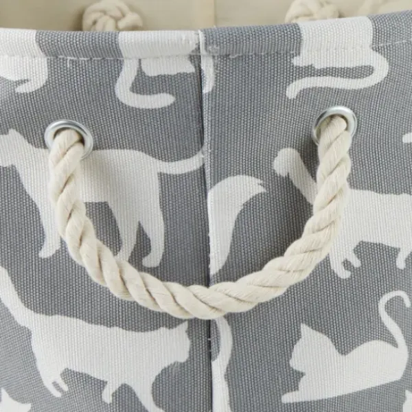 Baskets & Boxes-Kirkland's Home Cats Meow Round Storage Bin, 15 In. Gray