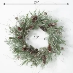 Wreaths-Kirkland's Home Cedar And Pinecone Branches Winter Wreath Green/Brown/Gray