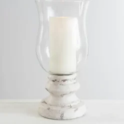 Candle Holders-Kirkland's Home Cement Pedestal Base Hurricane White