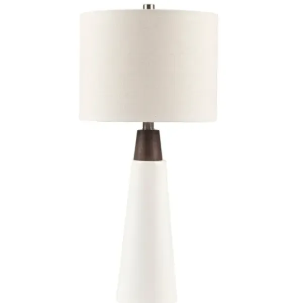 Table Lamps-Kirkland's Home Ceramic And Wood Cone Table Lamp White