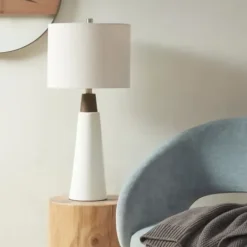 Table Lamps-Kirkland's Home Ceramic And Wood Cone Table Lamp White