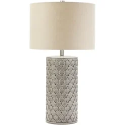 Table Lamps-Kirkland's Home Ceramic Embossed Geometric Table Lamp Gray
