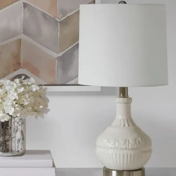 Table Lamps-Kirkland's Home Ceramic Embossed Table Lamp White
