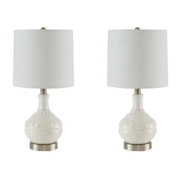 Table Lamps-Kirkland's Home Ceramic Embossed Table Lamp White