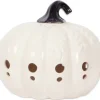 Lanterns-Kirkland's Home Ceramic Leaf Pre-Lit Pumpkin Lantern White