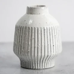 Vases-Kirkland's Home Ceramic Ribbed Vase, 7 In. White