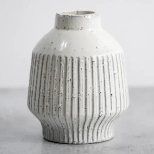 Vases-Kirkland's Home Ceramic Ribbed Vase, 7 In. White