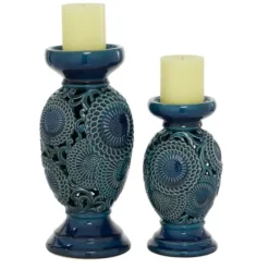 Candle Holders-Kirkland's Home Ceramic Tiered Base Candle Holders, Set Of 2 Blue