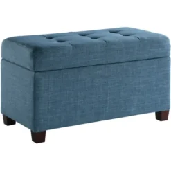 Benches & Ottomans-Kirkland's Home Cerulean Tufted Upholstered Storage Ottoman Blue