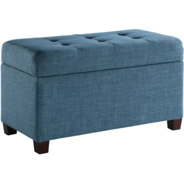 Benches & Ottomans-Kirkland's Home Cerulean Tufted Upholstered Storage Ottoman Blue