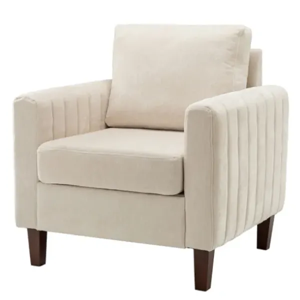 Accent Chairs-Kirkland's Home Channel Tufted Velvet Club Accent Chair Ivory