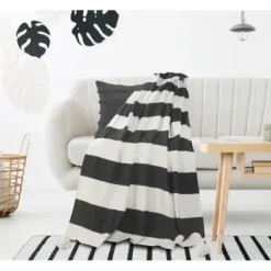 Blankets & Throws-Kirkland's Home Charcoal And White Striped Cotton Throw Gray/White