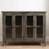 Cabinets & Sideboards-Kirkland's Home Charcoal 4-Door Windowpane Wooden Cabinet Gray