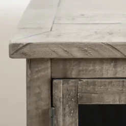 Cabinets & Sideboards-Kirkland's Home Charcoal 4-Door Windowpane Wooden Cabinet Gray