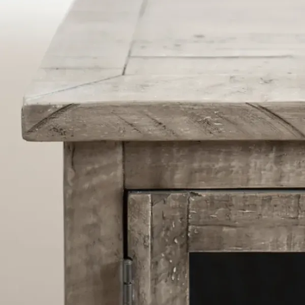 Cabinets & Sideboards-Kirkland's Home Charcoal 4-Door Windowpane Wooden Cabinet Gray