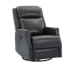 Accent Chairs-Kirkland's Home Charcoal Genuine Leather Swivel Recliner Black