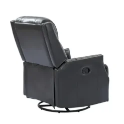 Accent Chairs-Kirkland's Home Charcoal Genuine Leather Swivel Recliner Black