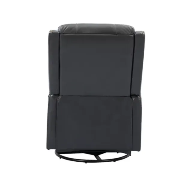Accent Chairs-Kirkland's Home Charcoal Genuine Leather Swivel Recliner Black