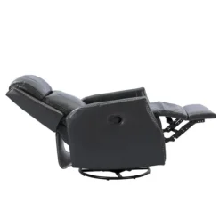 Accent Chairs-Kirkland's Home Charcoal Genuine Leather Swivel Recliner Black